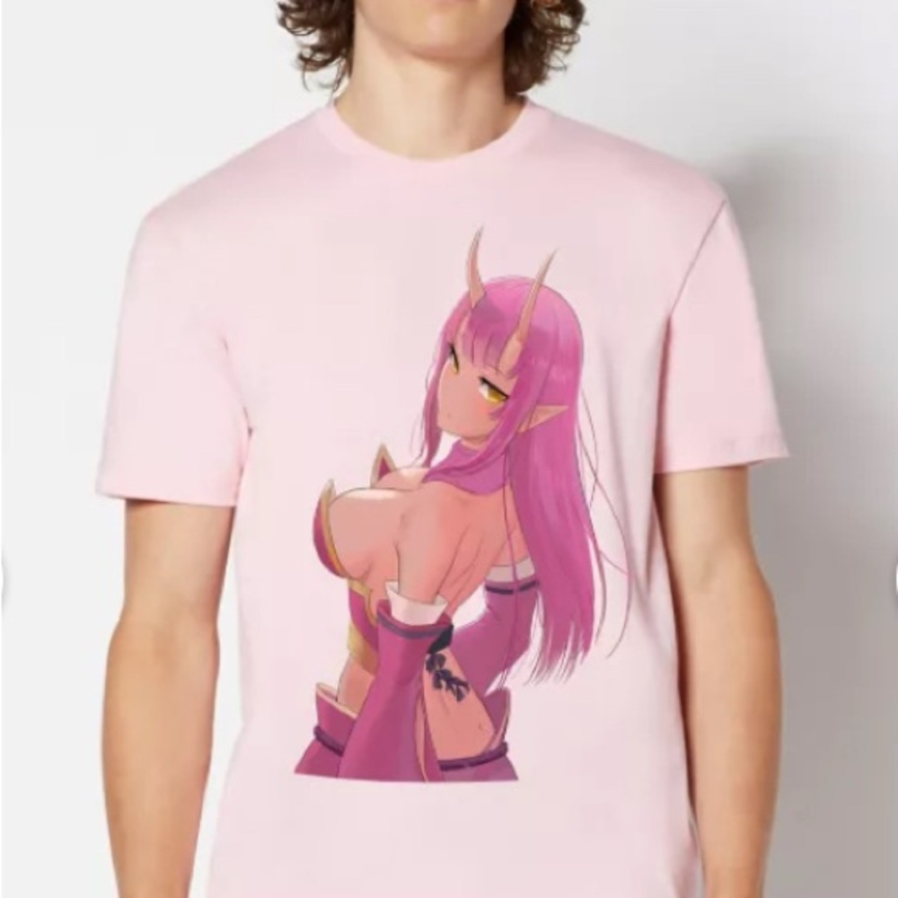 NEW Spencer's Unisex Yurei Pink Hair Manga Anime Graphic Tee Lewd Complex Size L